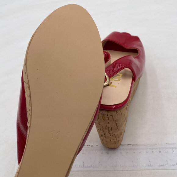 FSJ Red Peep Toe High Heel Wedge Sandals Slip on Cork Slingback Platform Shoes - Picture 6 of 8